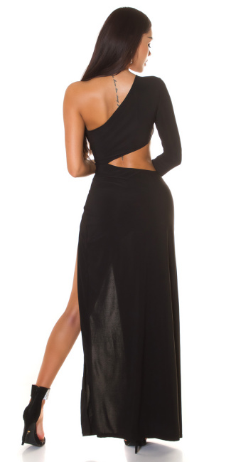 een-arm gala jurk met uitsparingen zwart